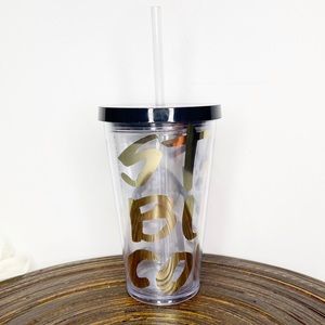 Starbucks Coffee Clear Grande Tumbler Gold Lettering Cold Cup